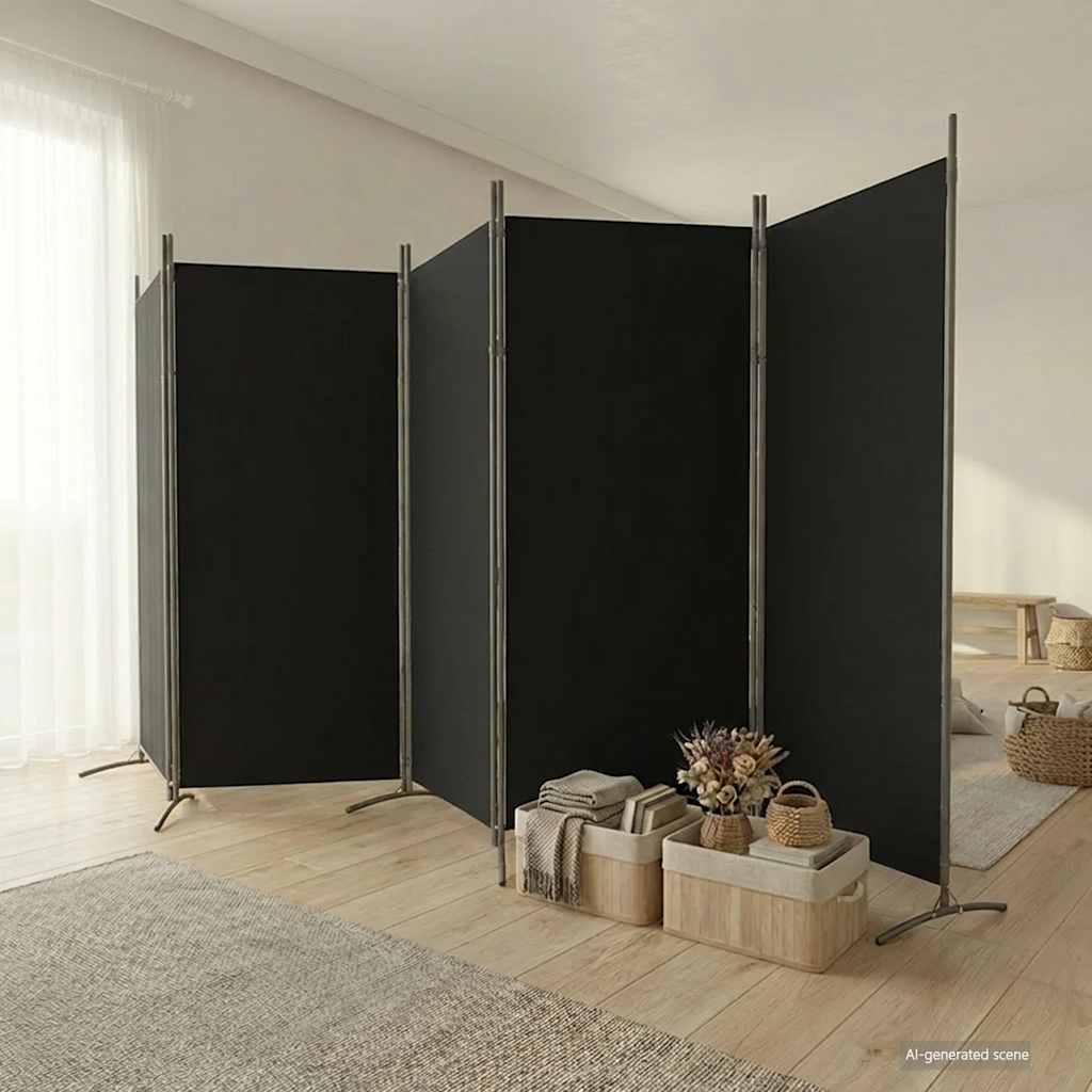 Parawan 5-panelowy, czarny, 433x180 cm, tkanina vidaXL