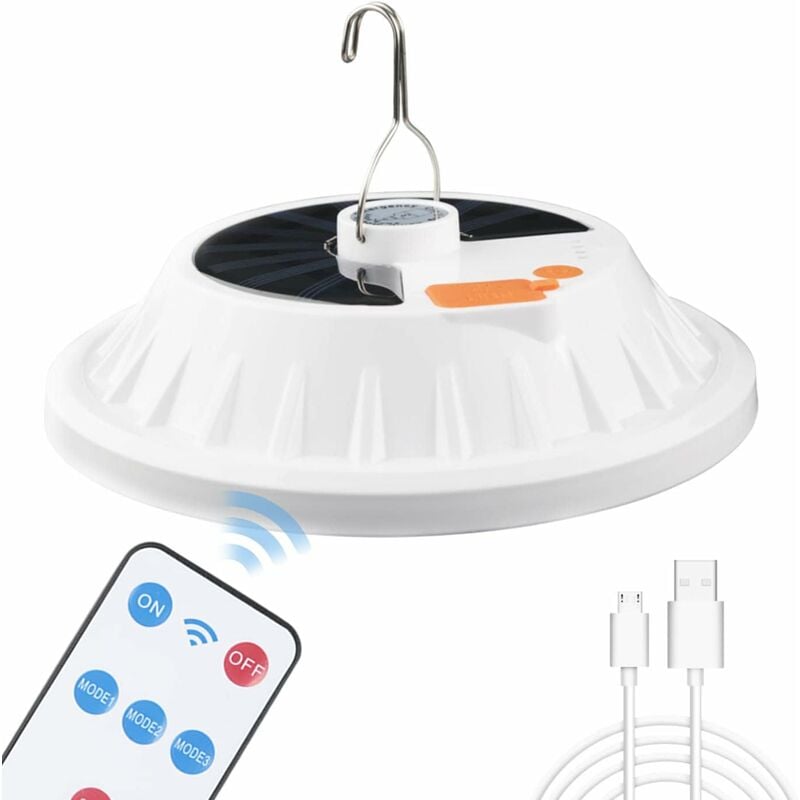 Solarna lampa kempingowa z 120 diodami LED z pilotem, ładowalna bateria USB, ściemniana lampa kempingowa, przenośna, wodoodporna IPX7, odpowiednia