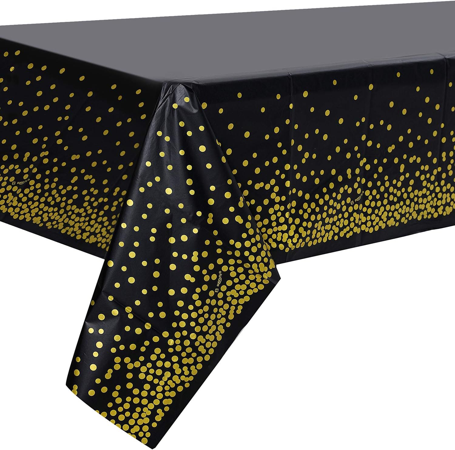 szt. 137 cm x 274 cm Jednorazowy czarno-złoty obrus imprezowy na prostokątne stoły, obrus ze złotymi kropkami konfetti na prezenty