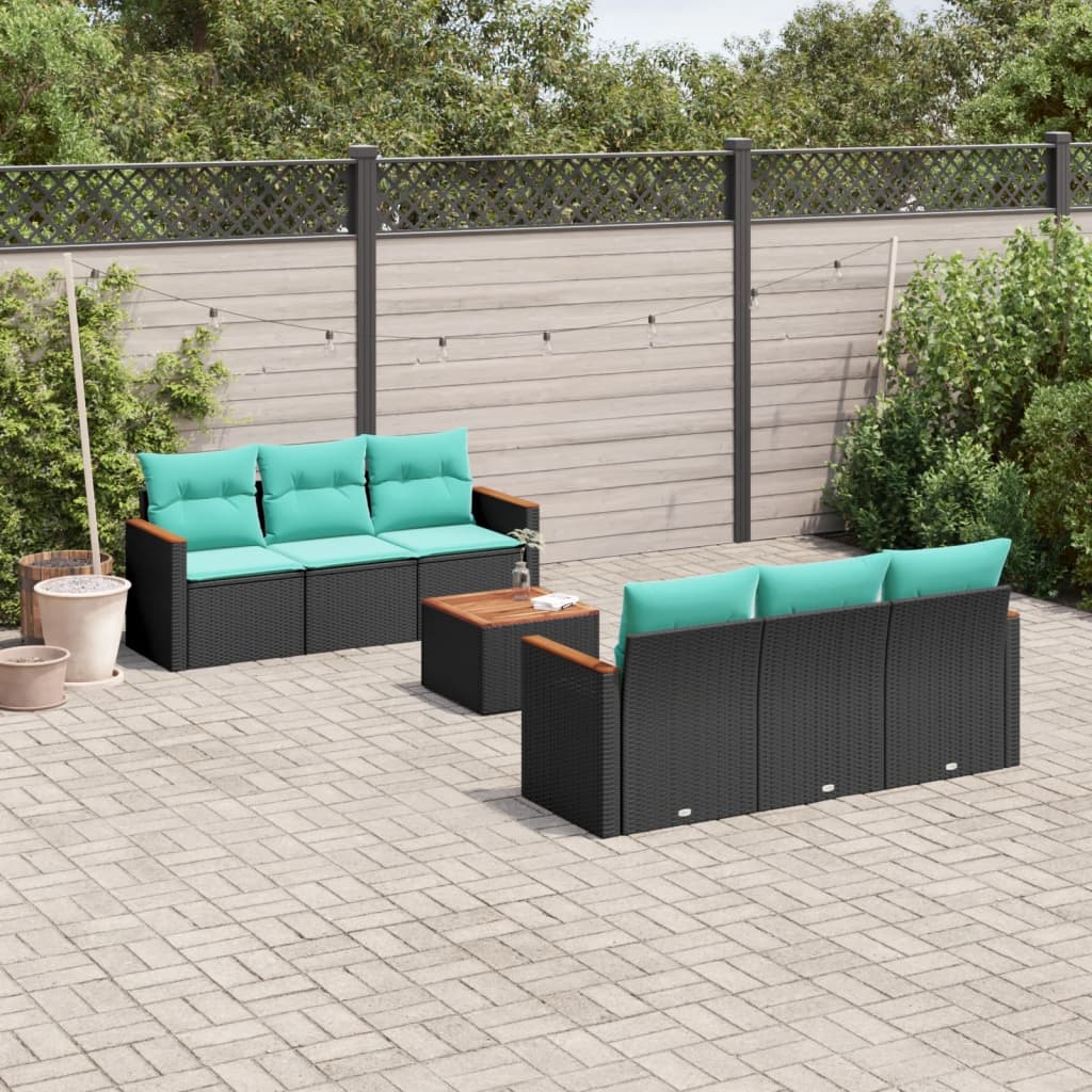 7-cz. zestaw wypoczynkowy do ogrodu z poduszkami, czarny, polirattan vidaXL