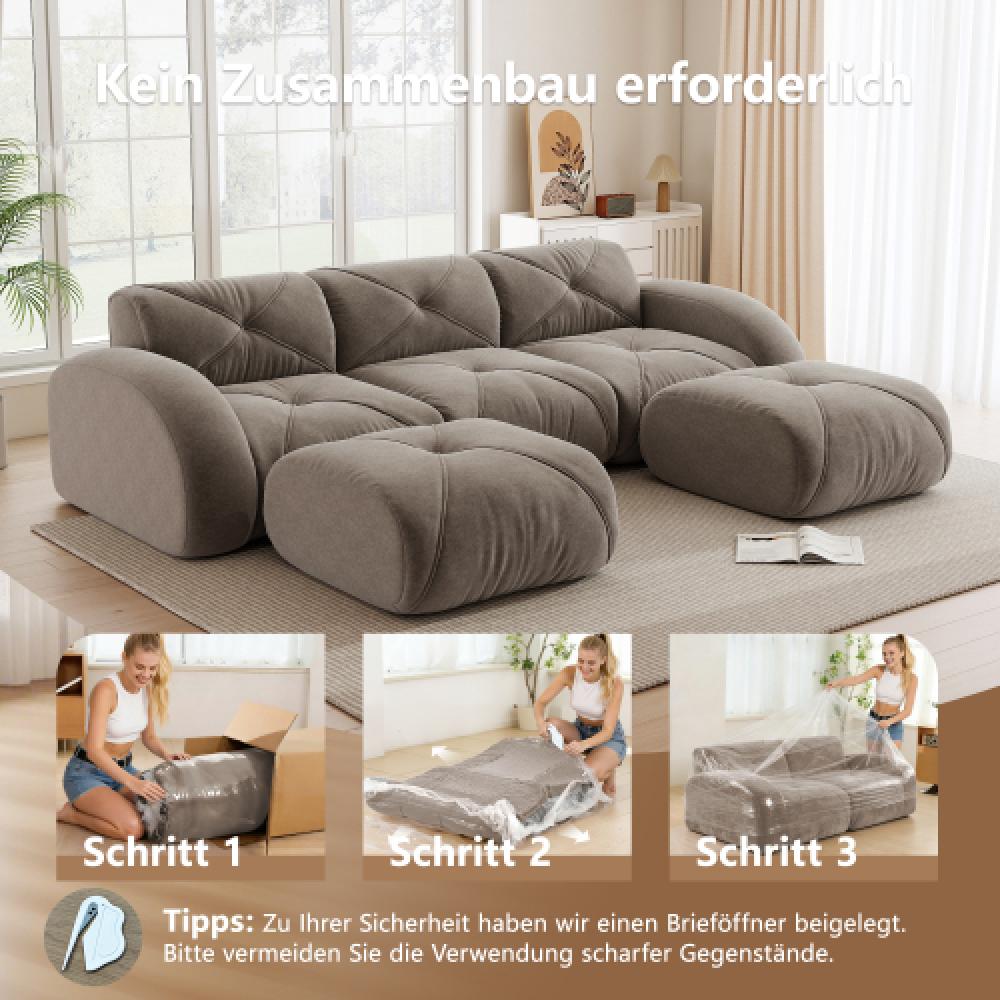 Sofa bezramowa, modułowa, 3-osobowa, pianka 32D o wysokiej gęstości, wygodna tkanina szenilowa, konstrukcja antypoślizgowa, nie wymaga montażu.