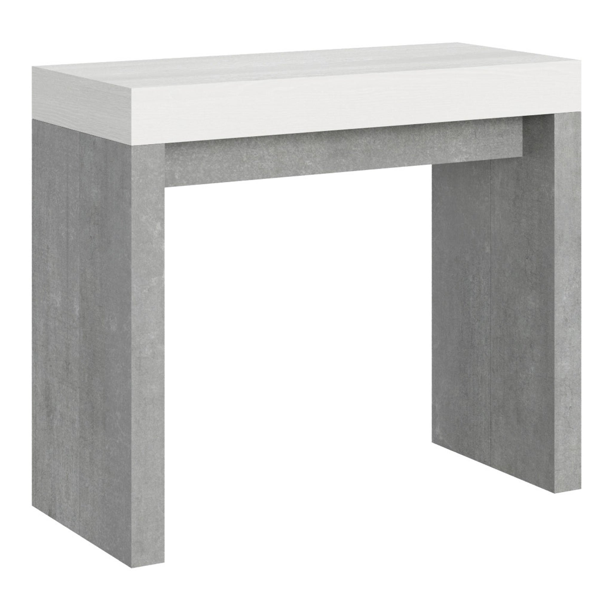 Mesa consola Roxell Mix con tablero de fresno blanco y estructura de hormigón de 3 metros.