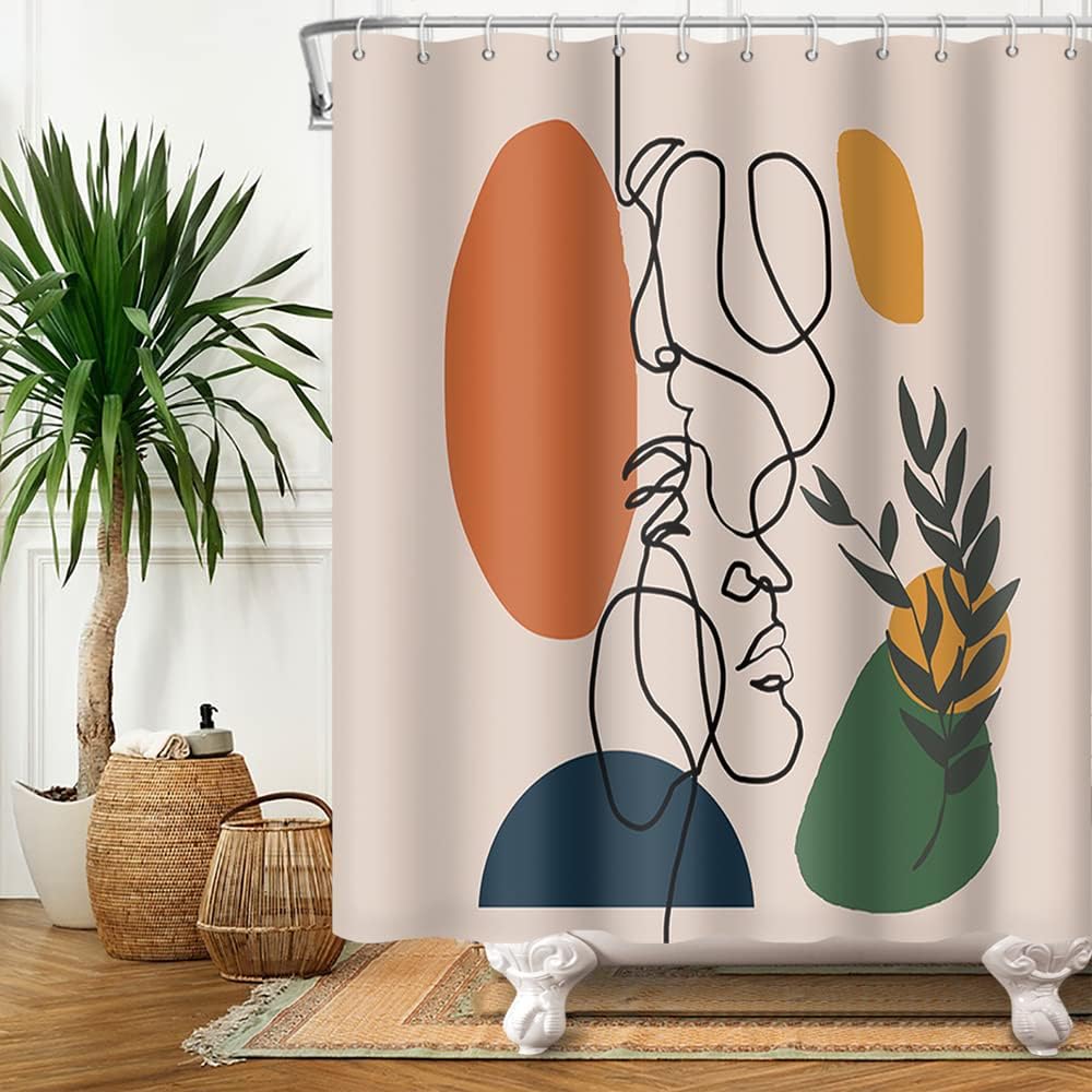 Zasłona Prysznicowa Abstrakcyjna Twarz Środek Wieku Nowoczesny Minimalistyczny Artystyczny Terracotta Odporna Pleśń Wodoodporna Tkanina Poliestrowa