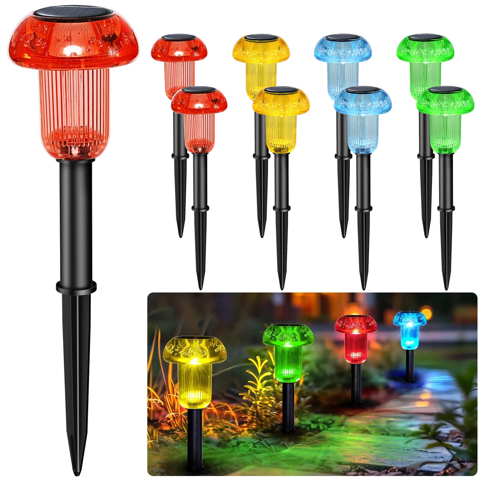 Zewnętrzne lampy solarne, zestaw 8 wodoodpornych lamp solarnych w kształcie grzybów do ogrodu i na podwórko