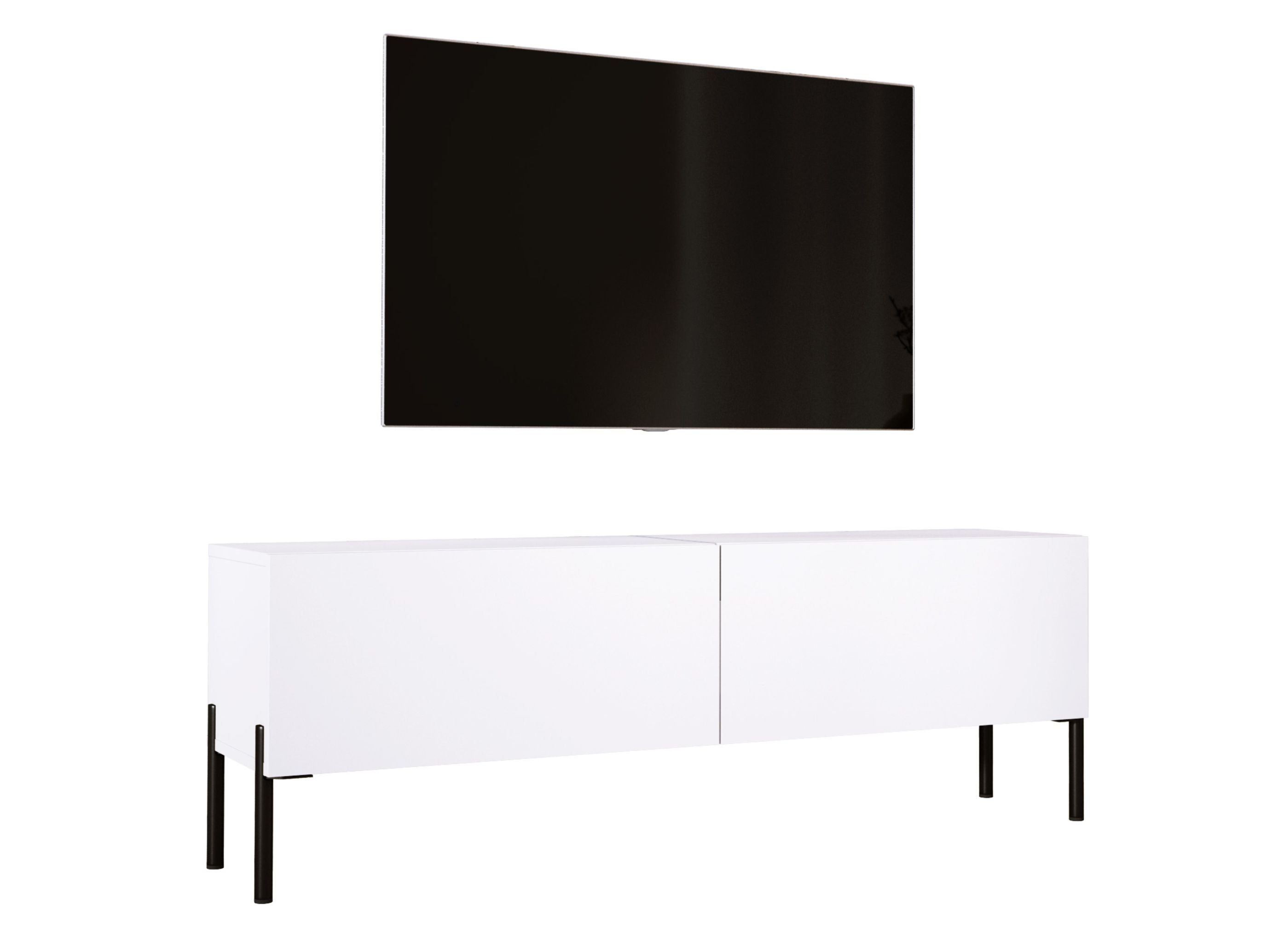 Szafka RTV: Biała matowa, nogi czarne, 140 x 52 x 32 cm