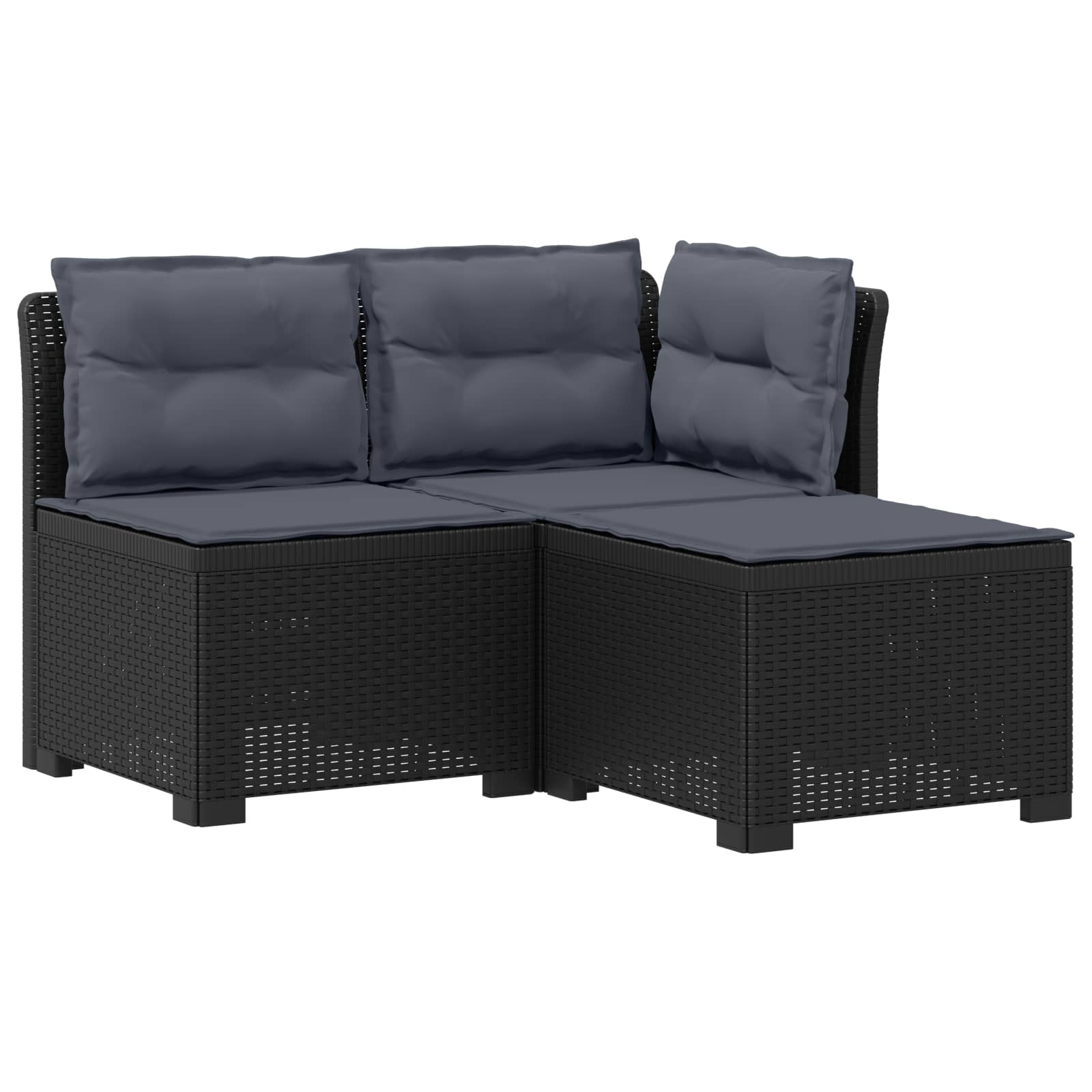 Sofa Ogrodowa Modułowa 3-Osobowa Plastikowa Antracytowa z Poduszkami