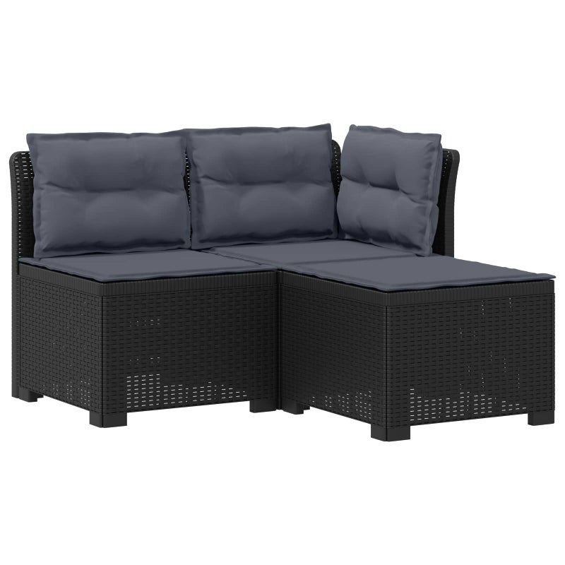 Sofa Ogrodowa Modułowa 3-Osobowa Plastikowa Antracytowa z Poduszkami