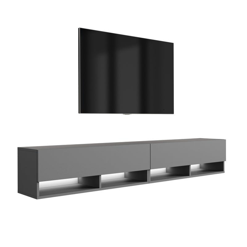 Szafka pod telewizor 200 (2 x 100) cm Antracyt, LED biały, 200 × 32 × 34 cm
