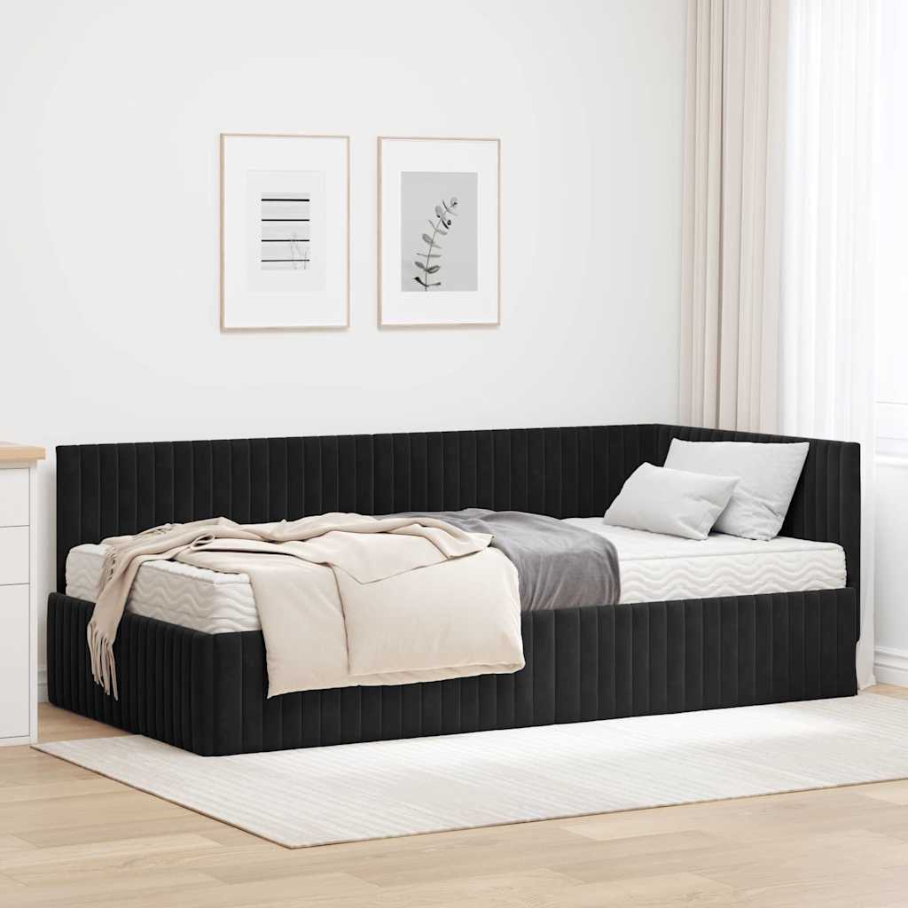 Rama Łóżka Narożnego z Materacem 2 pcs Czarny Aksamit vidaXL