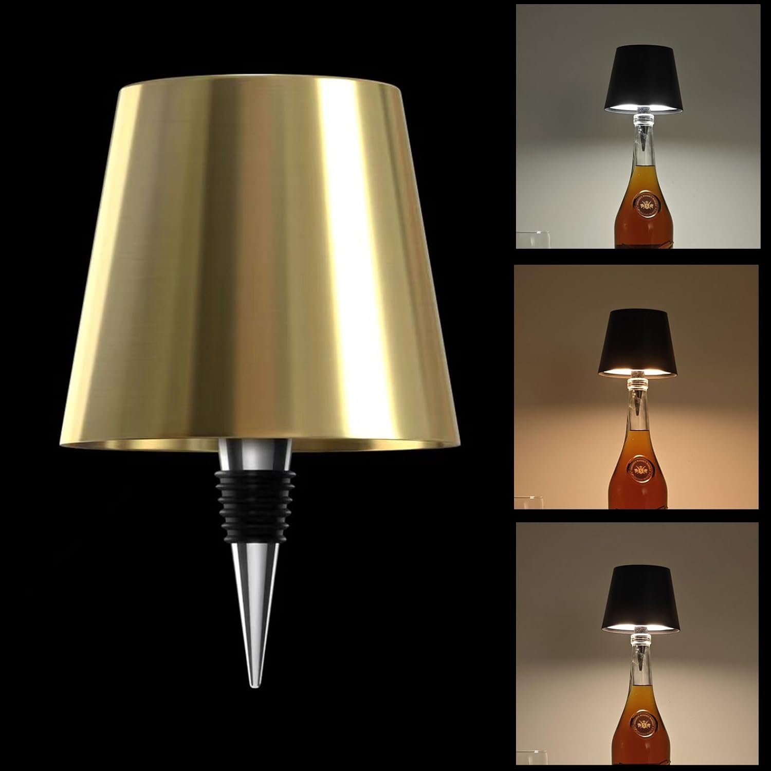 MOORLE dotykowa ściemniana lampa do butelek wina, przenośna lampa LED do butelek wina, bezprzewodowa lampa stołowa, galwanizowane złoto