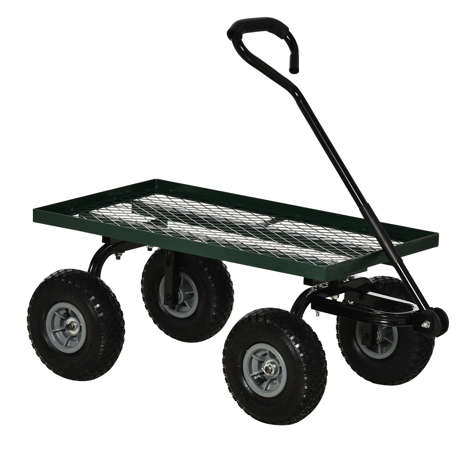 Stalowy wózek ogrodowy o udźwigu 150 kg z powlekanym uchwytem, 94 x 48,5 x 100 cm, czarno-zielony