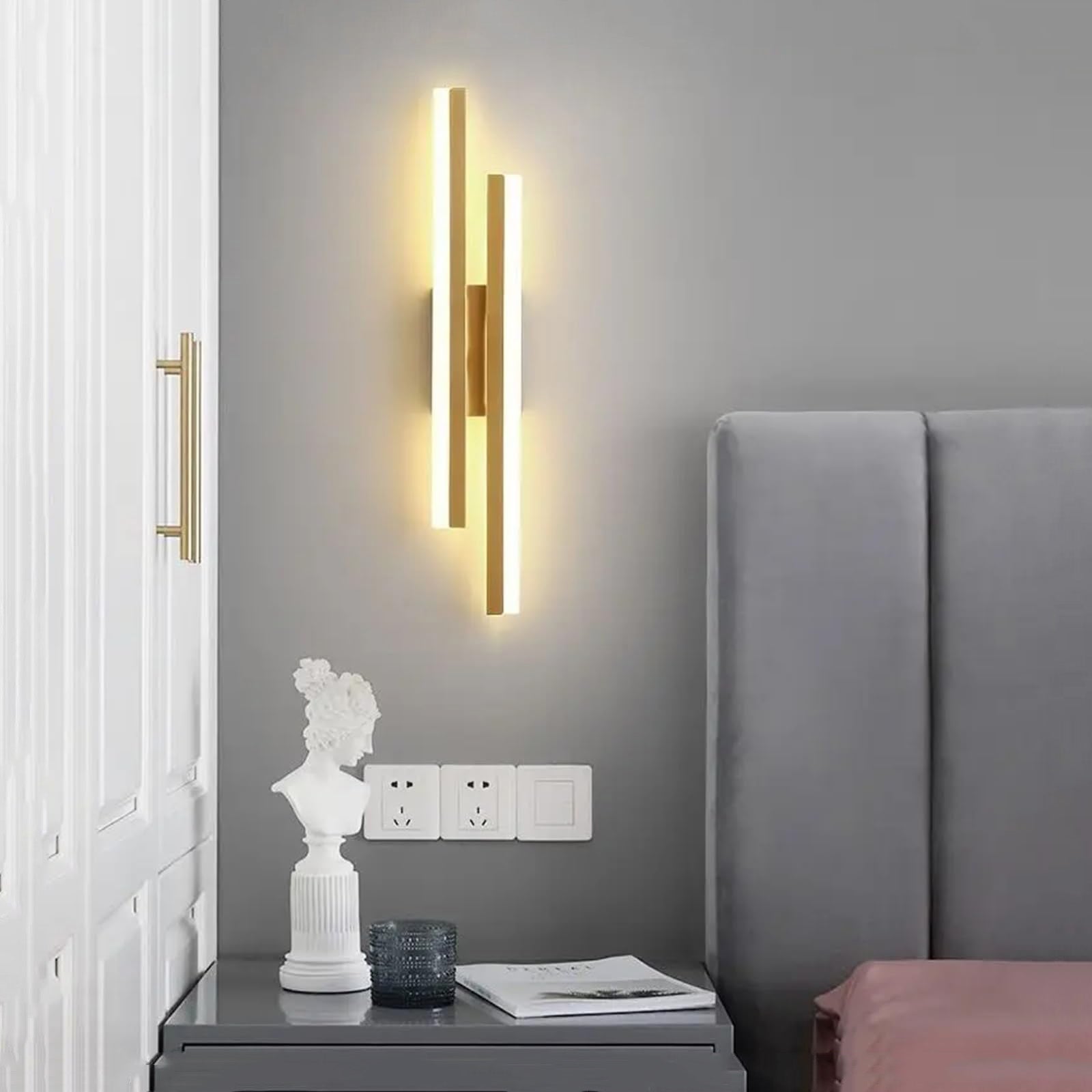 Długi i prosty kinkiet LED, minimalistyczny kinkiet wewnętrzny, złoty, 48 cm, ciepłe światło