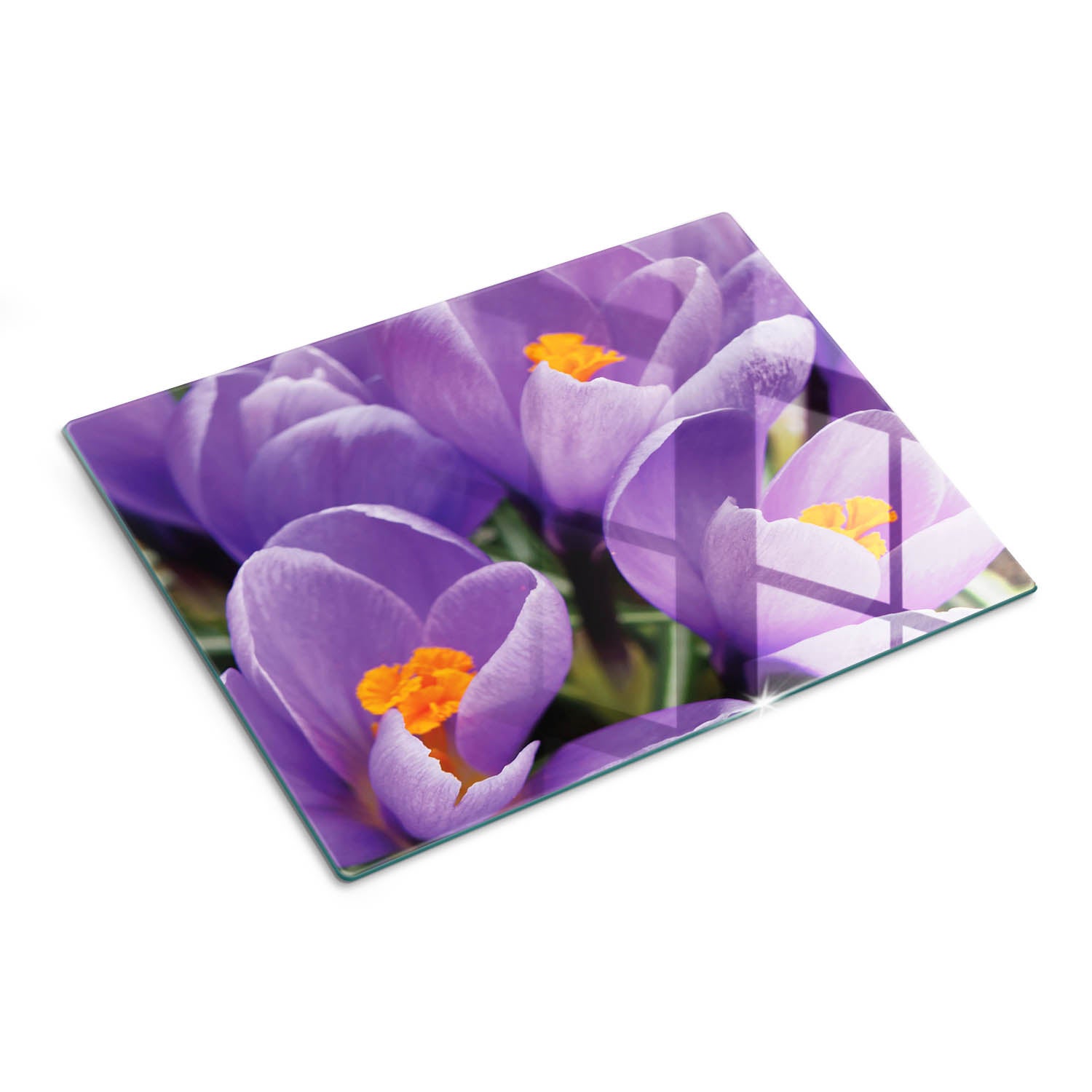Szklana deska kuchenna z eleganckim nadrukiem - Fioletowe Krokusy - 30x40 - Tulup
