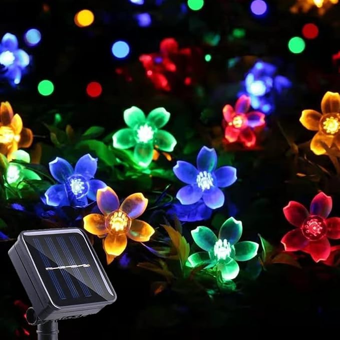 Girlanda Solarna Kwiat Wiśni Łańcuch Bajkowy 50LED 8 Trybów Wodoodporny Zewnętrzny Ogród Boże Narodzenie Patio Dekoracja Wewnętrzna Multikolor, Lampki