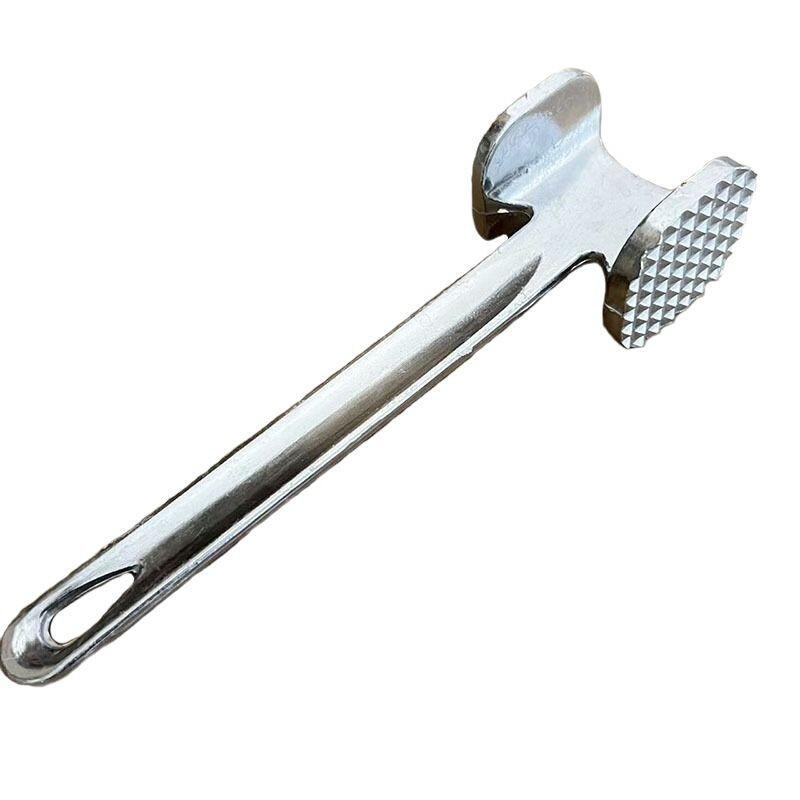 Tłuczek do mięsa, dwustronne narzędzie kuchenne, wykonane z trwałego stopu aluminium, duże, 6,5 x 24 cm, srebrne.