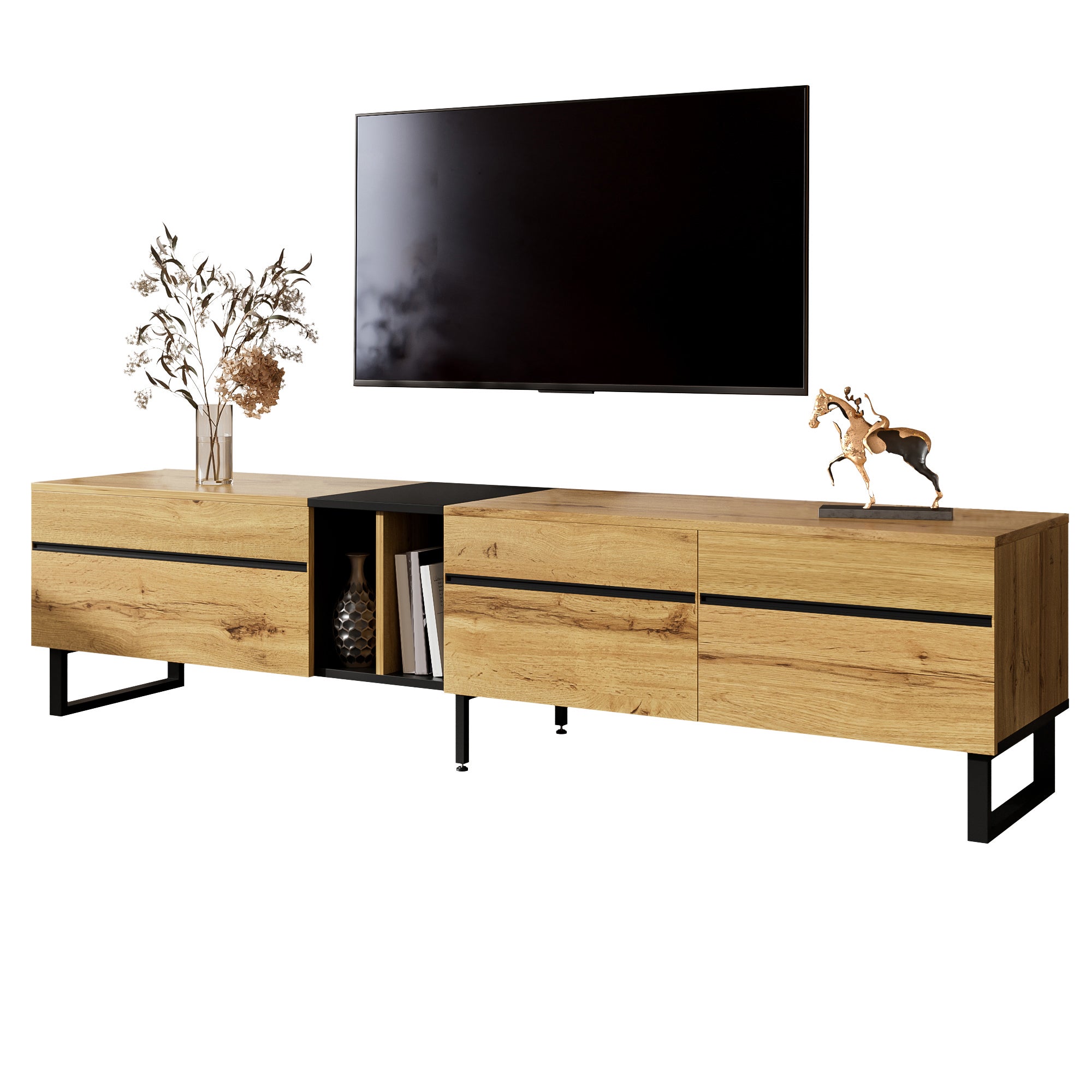 TV-Lowboard 180 cm - Minimalistyczny Fernsehschrank z Klappfachem i Puszkami, Holzfarbe, PB/Spanplatte