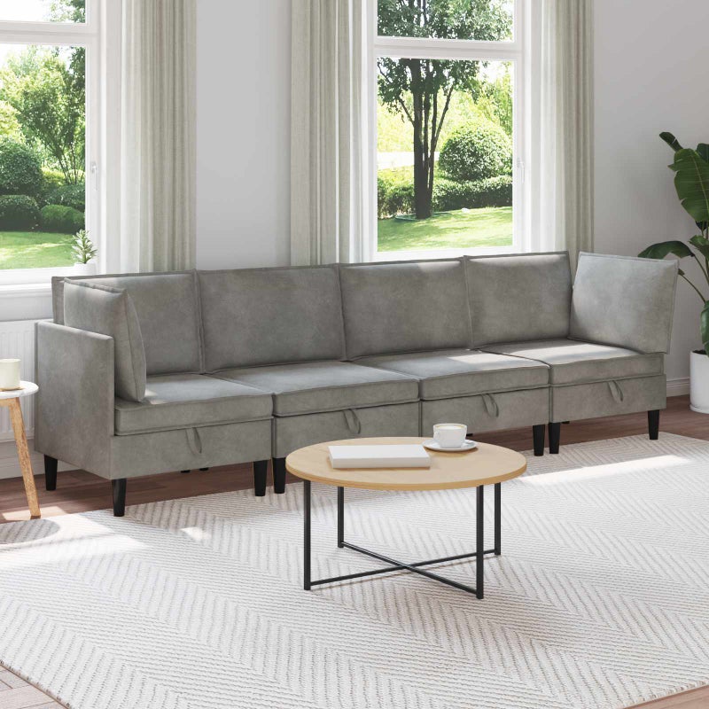 Zestaw mebli do salonu z poduszką 4 pcs jasnoszary Welur vidaXL