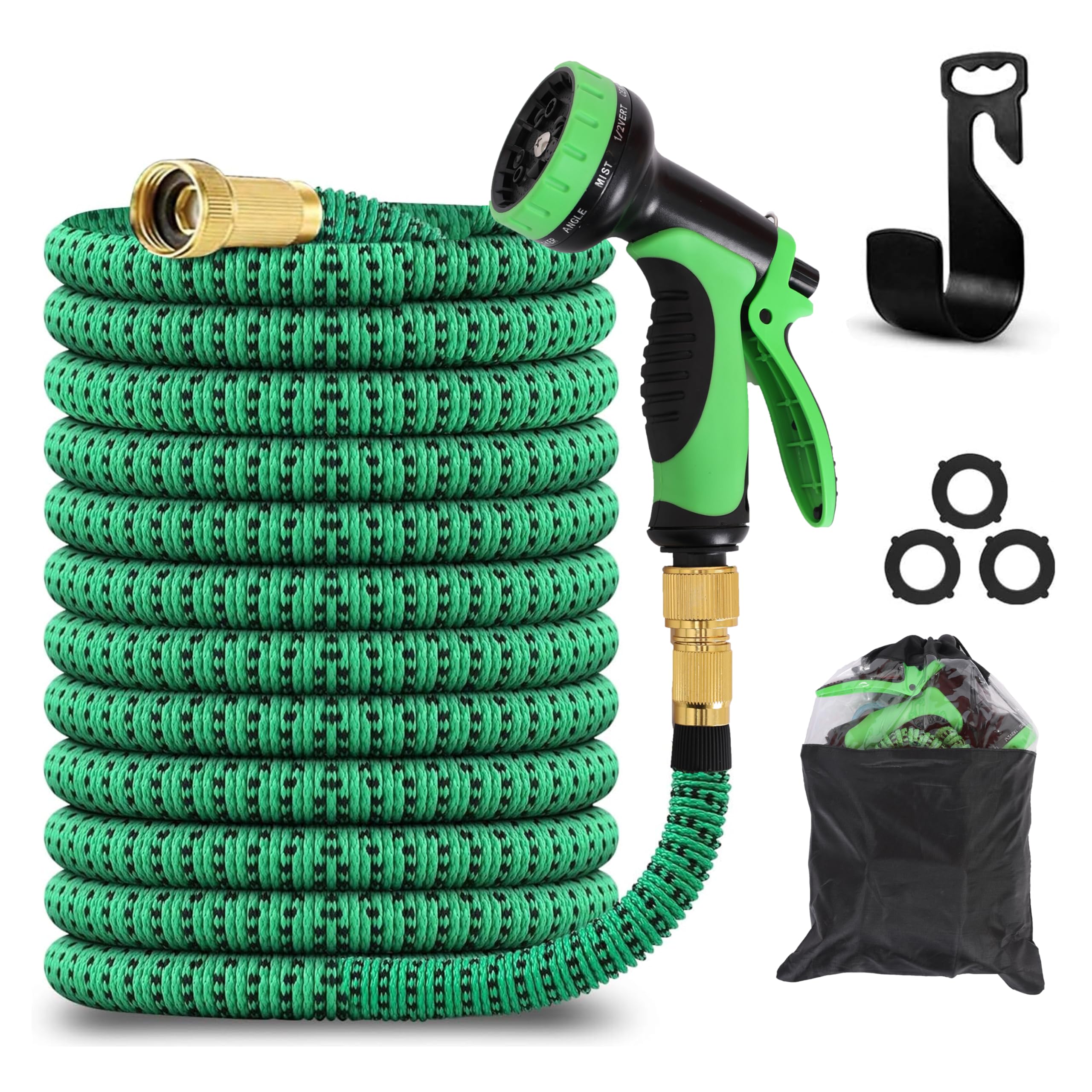 Rozciągliwy wąż ogrodowy 15M/50FT, elastyczny wąż do podlewania z 7 trybami spryskiwania, odporny na wycieki, odpowiedni do ogrodu (zielony)