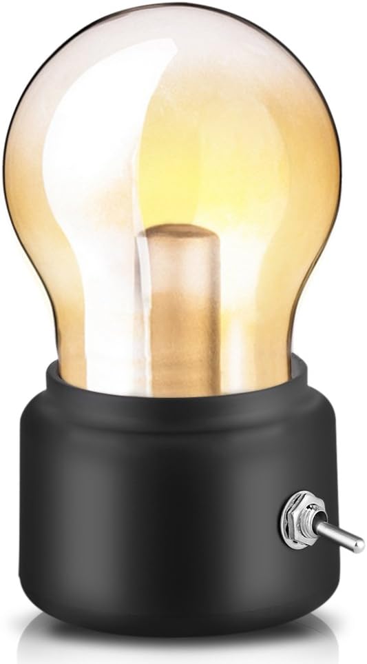 Żarówka do lampki nocnej w stylu retro (czarna), lampka nocna LED ładowana przez USB, mini lampka nocna, elegancka lampka biurkowa do sypialni i biura