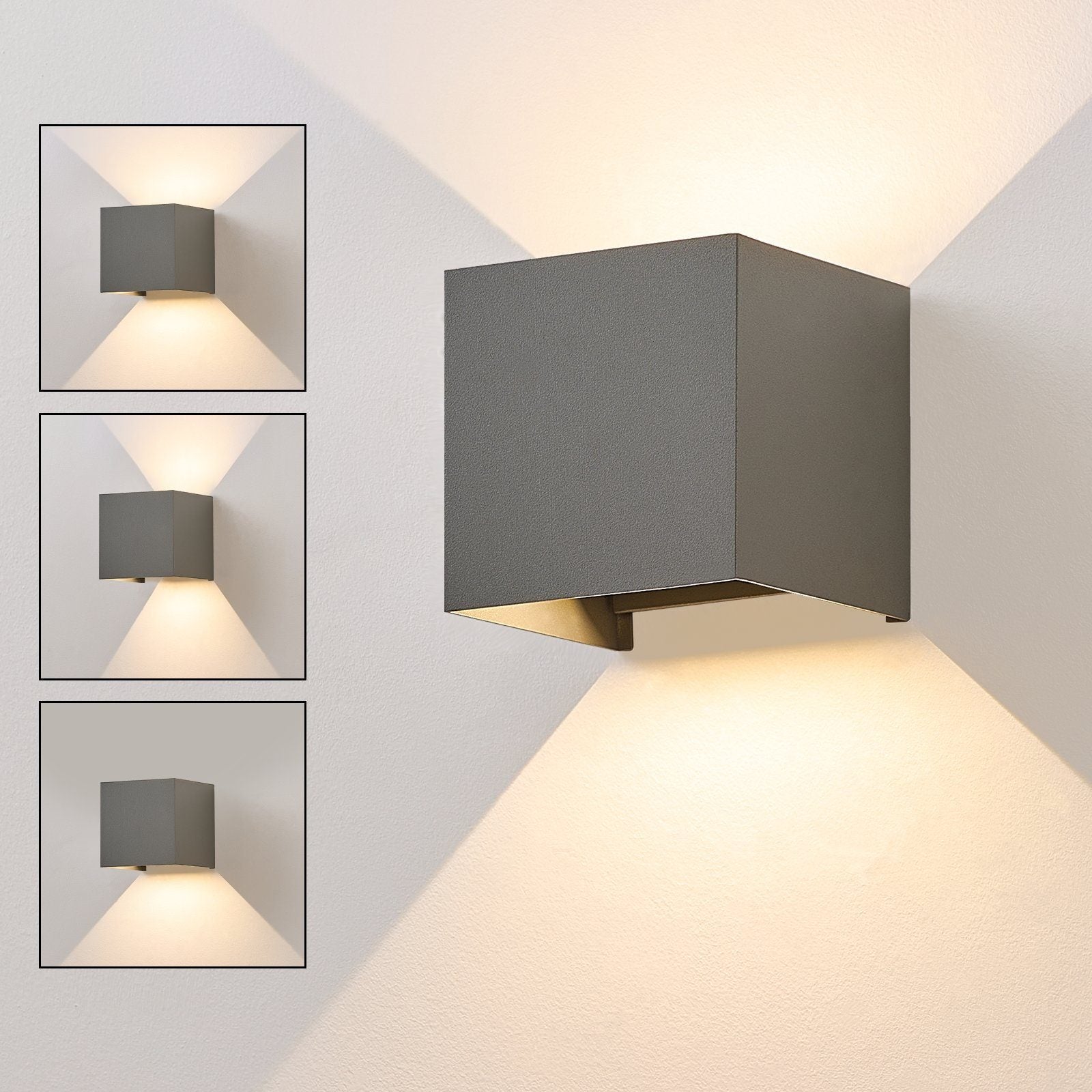 NETTLIFE Kinkiet LED 5W - Szary Kinkiet zewnętrzny/wewnętrzny, regulowany podwójny strumień wodoodporny IP65 230V 3000K