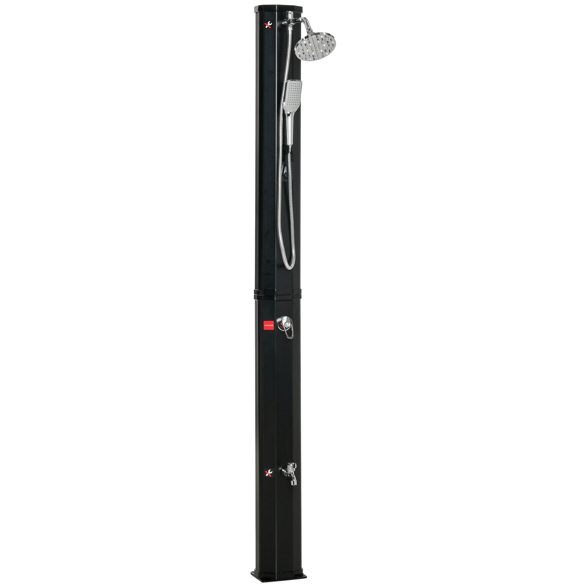 Prysznic solarny 35L Gorąca woda na kemping, basen, z głowicą prysznicową i kranem, czarny, 17,5x14,5x216cm