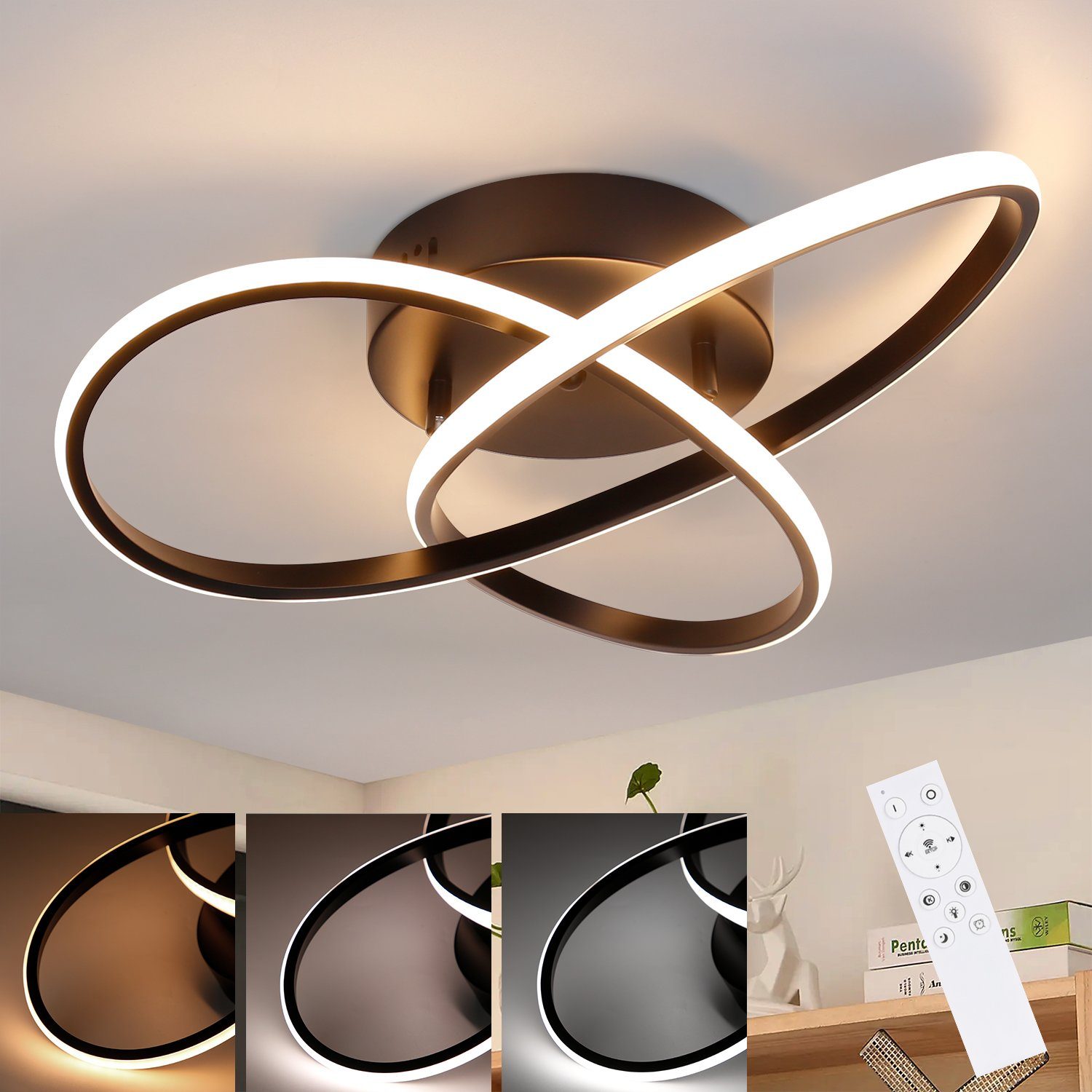 NETTLIFE Lampa sufitowa LED czarna 33W ściemnialna z pilotem nowoczesna 40cm do sypialni salonu przedpokoju gabinetu