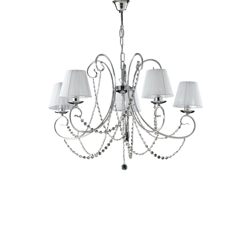 Lampadario in ferro cromato 5 luci con paralumi H.55 - MAX 115 - Ø72