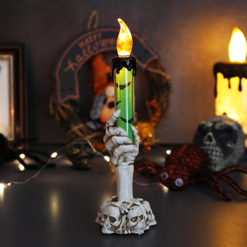 Lampa świeca czaszka zielona Halloween świecznik ręka ducha LED bez płomienia kreatywna ozdoba imprezę atmosfera dekoracja bar oryginalna dekoracja