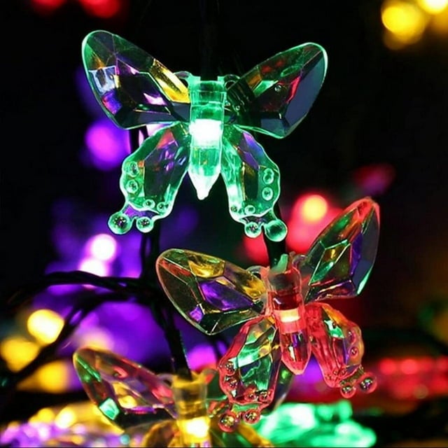 Choinkowe Butterfly Solar String Lights, 8 trybów, wodoodporne, zasilane energią słoneczną, 6,2 m, 30 diod LED, wielokolorowe oświetlenie dekoracyjne