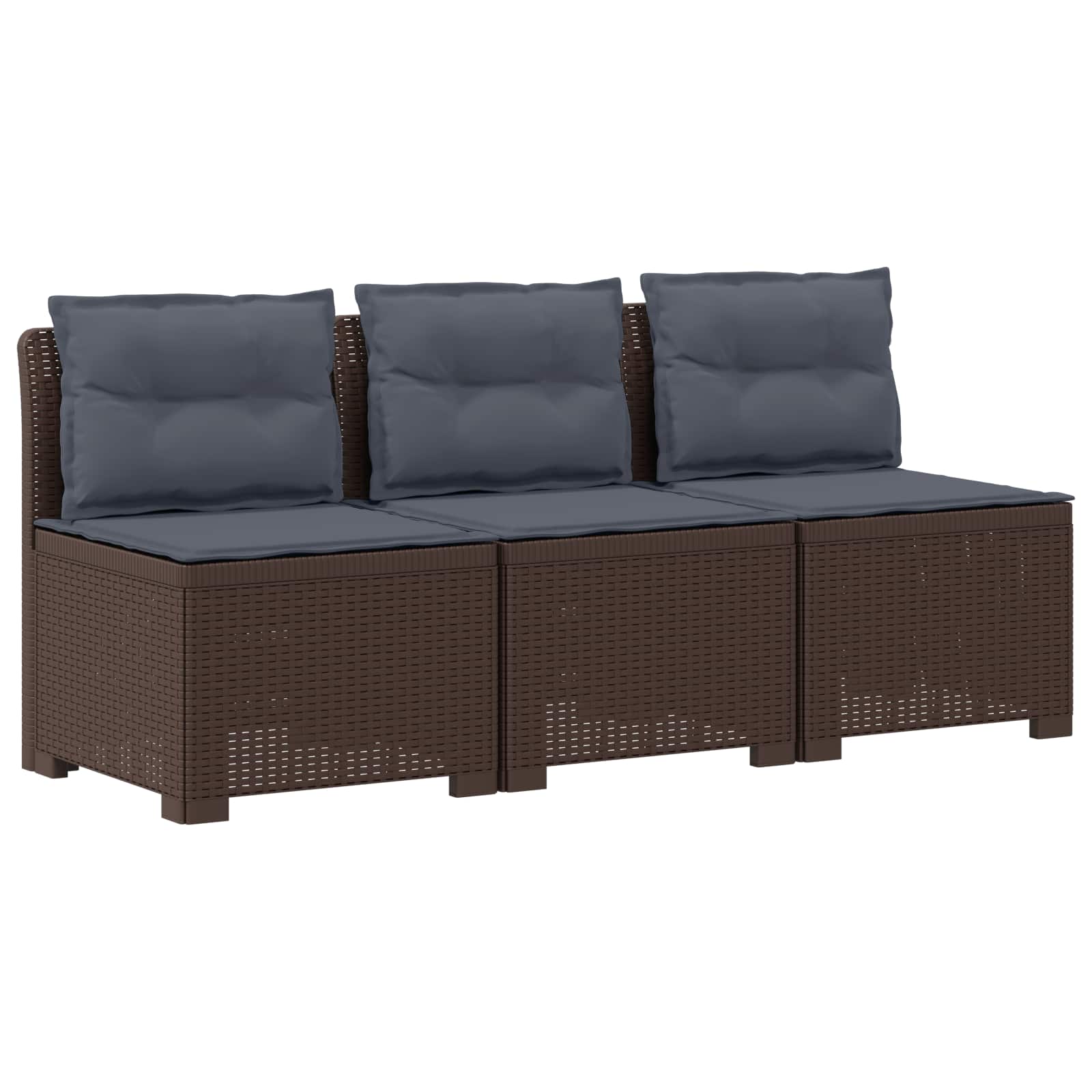 Sofa Ogrodowa Modułowa 3-Osobowa Plastikowa Brązowa z Poduszkami na Taras