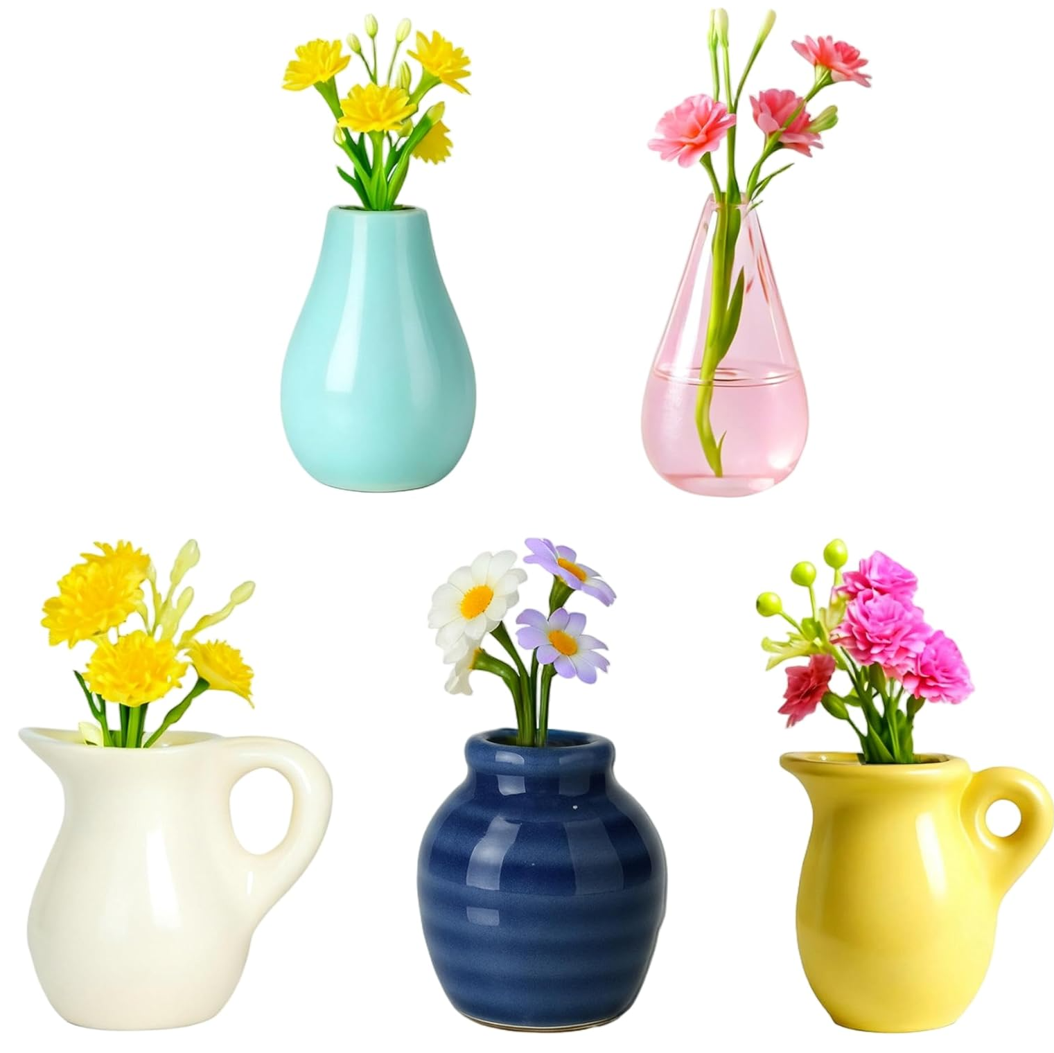 Magnesy na mini wazoniki ceramiczne na lodówkę, śliczne małe wazoniki na rośliny, magnesy na lodówkę do kuchni (zestaw 5 szt.)