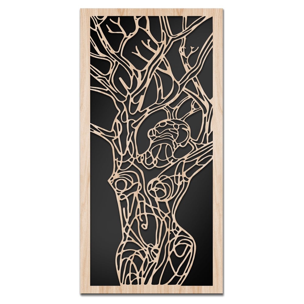 DRZEWO KOBIETA - Dekoracyjny obraz wycinany laserowo z drewna kompozytowego i PCV, 50x100 cm