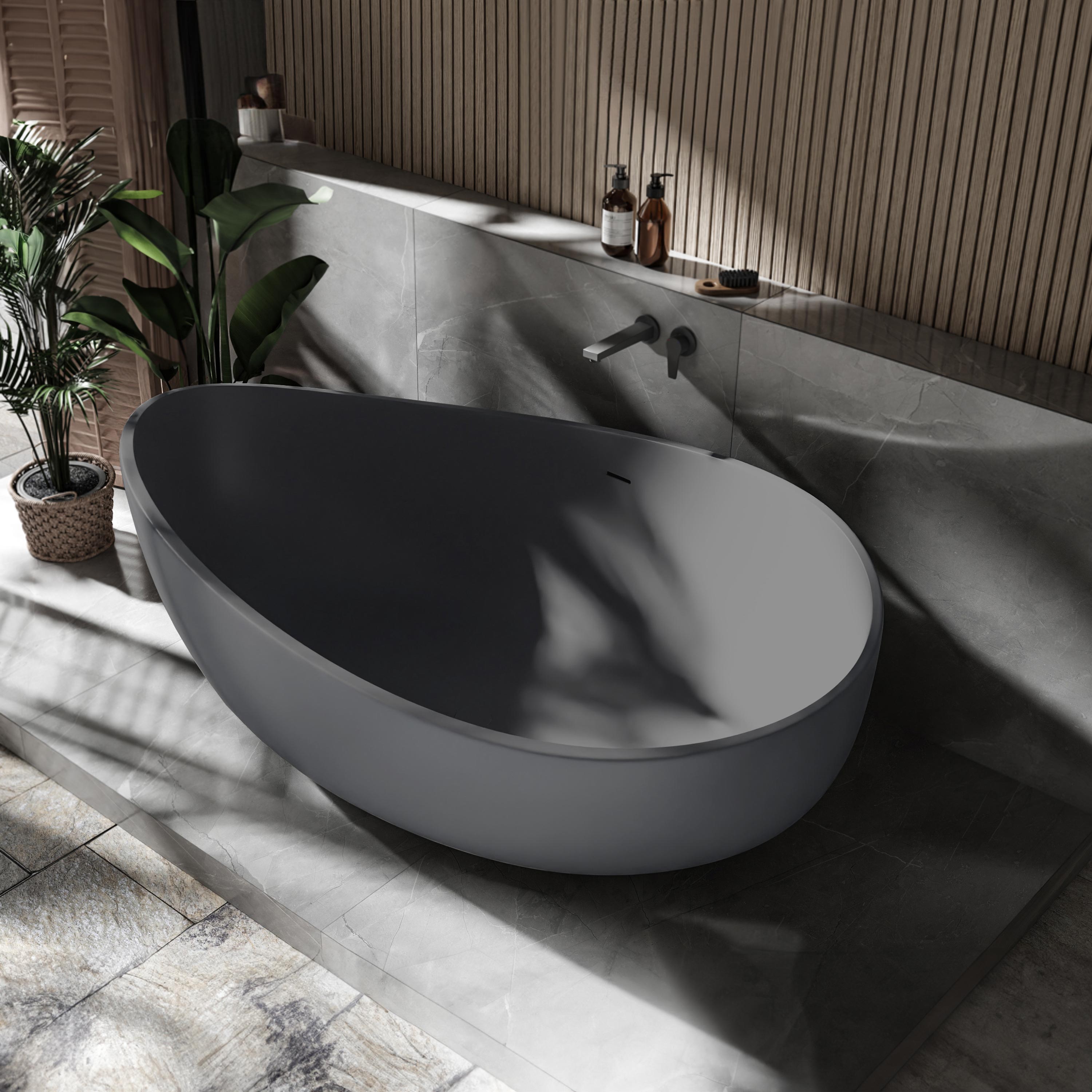 Bernstein Wanna wolnostojąca WAVE STONE duża wanna owalna szary mat odlew mineralny 180x110 cm