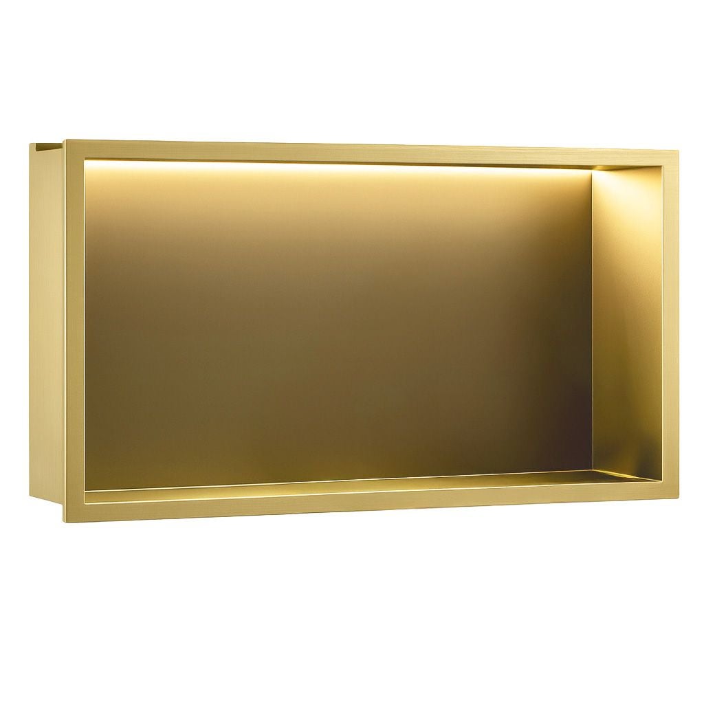 Półka Wnękowa Łazienkowa Rea Led 30x60 Złota Szczotkowana, Stal Nierdzewna