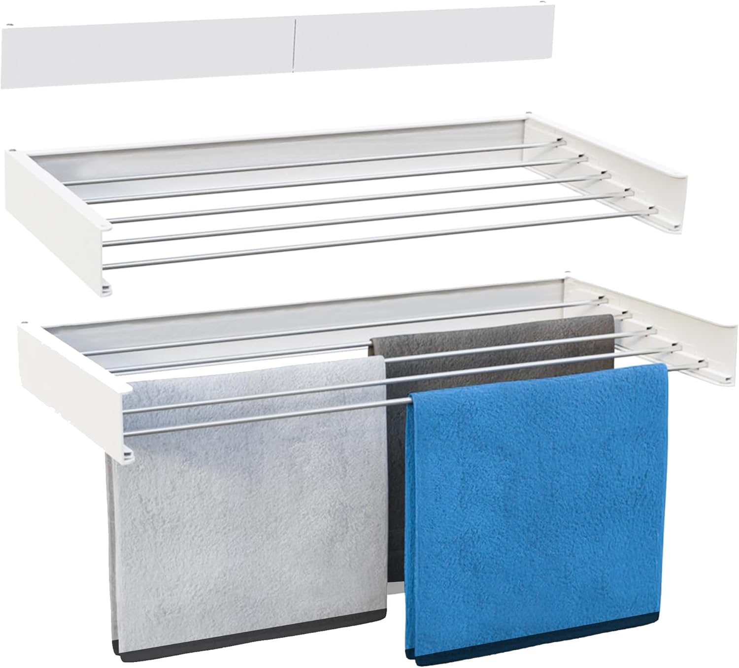 Suszarka do ubrań montowana na ścianie – 80 cm, składana, montowana na ścianie | Oszczędzająca miejsce aluminiowa suszarka – biała
