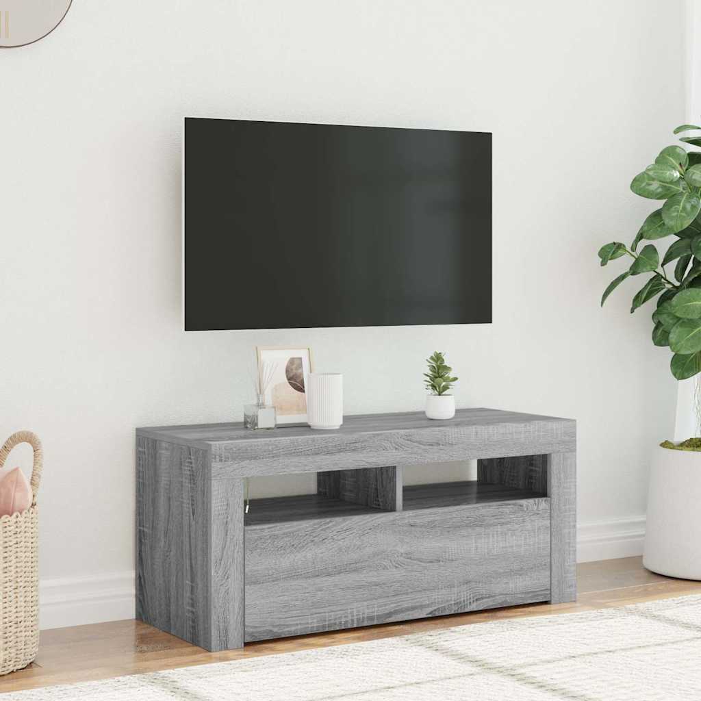 Szafka pod TV z oświetleniem LED, szary dąb sonoma, 90x35x40 cm vidaXL
