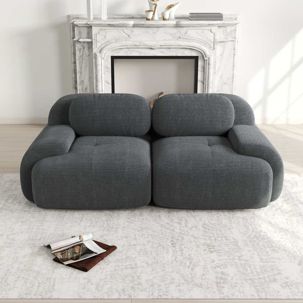 82-calowa modułowa sofa dwuosobowa z kordu, zaokrąglone podłokietniki, powierzchnia antypoślizgowa do salonu i kina domowego