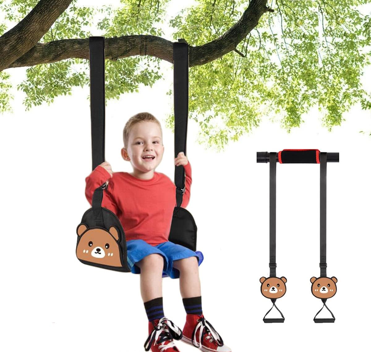 Huśtawka z siedziskiem i kółkami do zawieszenia, siedzisko huśtawki wiszącej z płóciennymi, regulowanymi linami, udźwig 50 kg, bezpieczna dla niedźwie