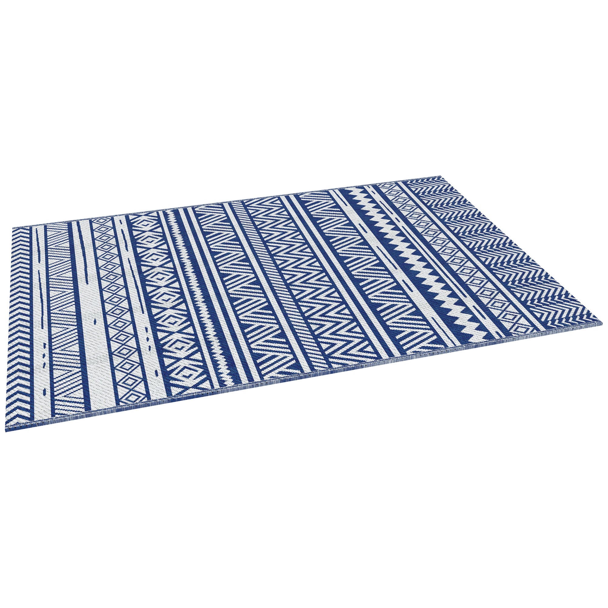 Dywan dwustronny 182 x 274 cm, styl nowoczesny, na taras, balkon, patio, kemping, plażę, granatowo-biały