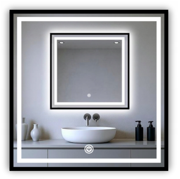 Lustro Led 80X80 W Czarnej Ramie Aluminum Cob 608 Diod 3 Barwy + Włącznik