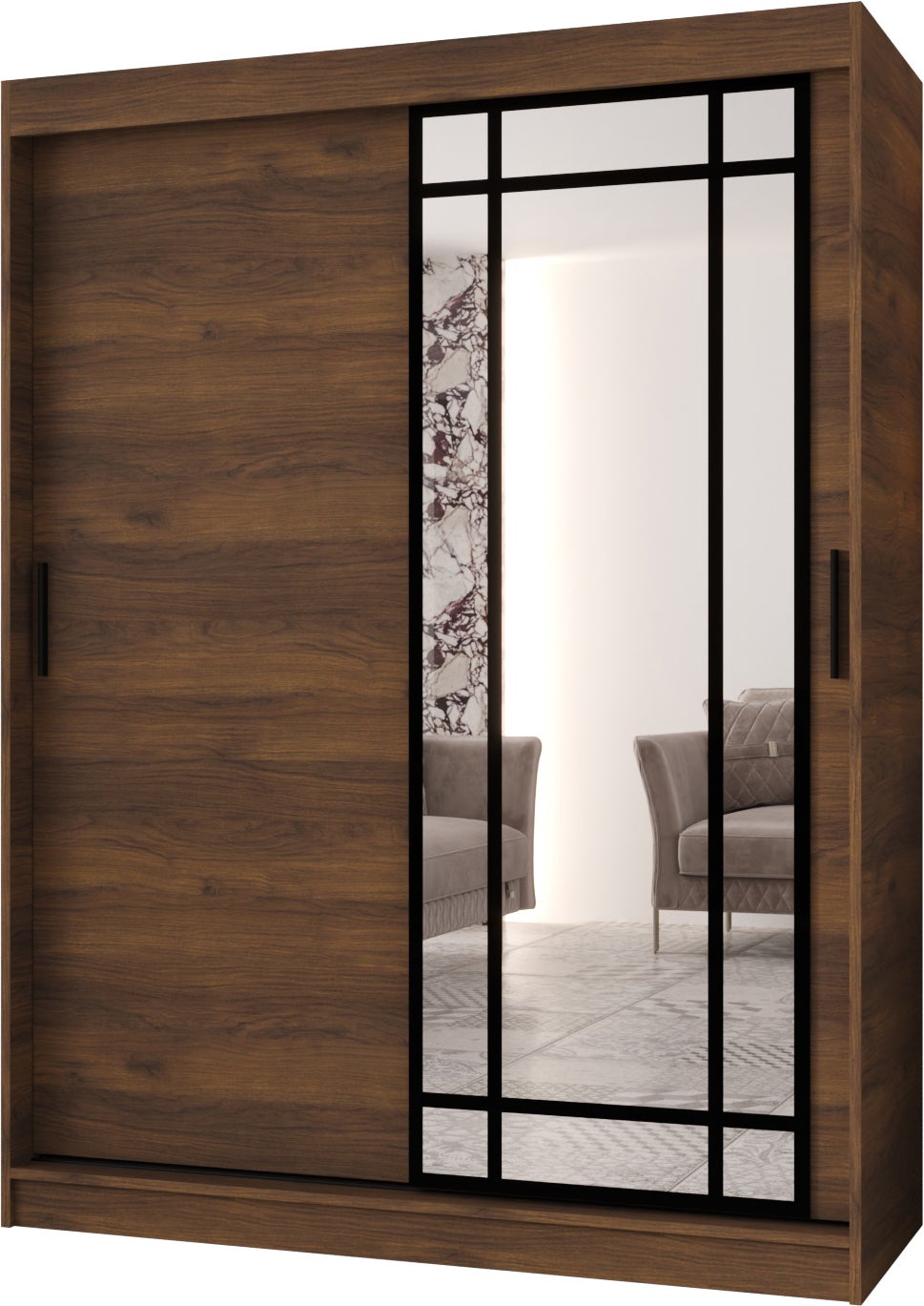 Szafa przesuwna z lustrem ALMERIA 150 x 62 x 200 orzech + u. czarny
