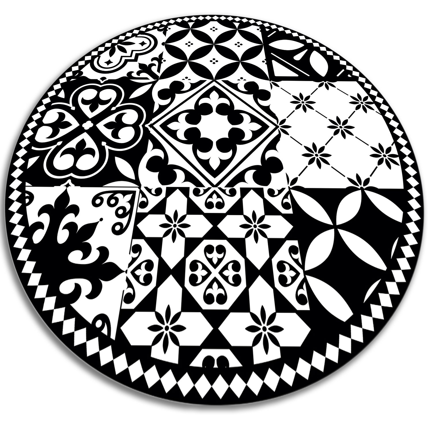 Mata winylowa okrągła, portugalski wzór tradycyjna elegancka mozaika 60x60 cm – Tulup