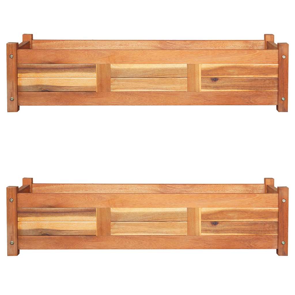 2x Podwyższona Donica Ogrodowa Akacjowa 100x30x25 cm Brązowa na Taras