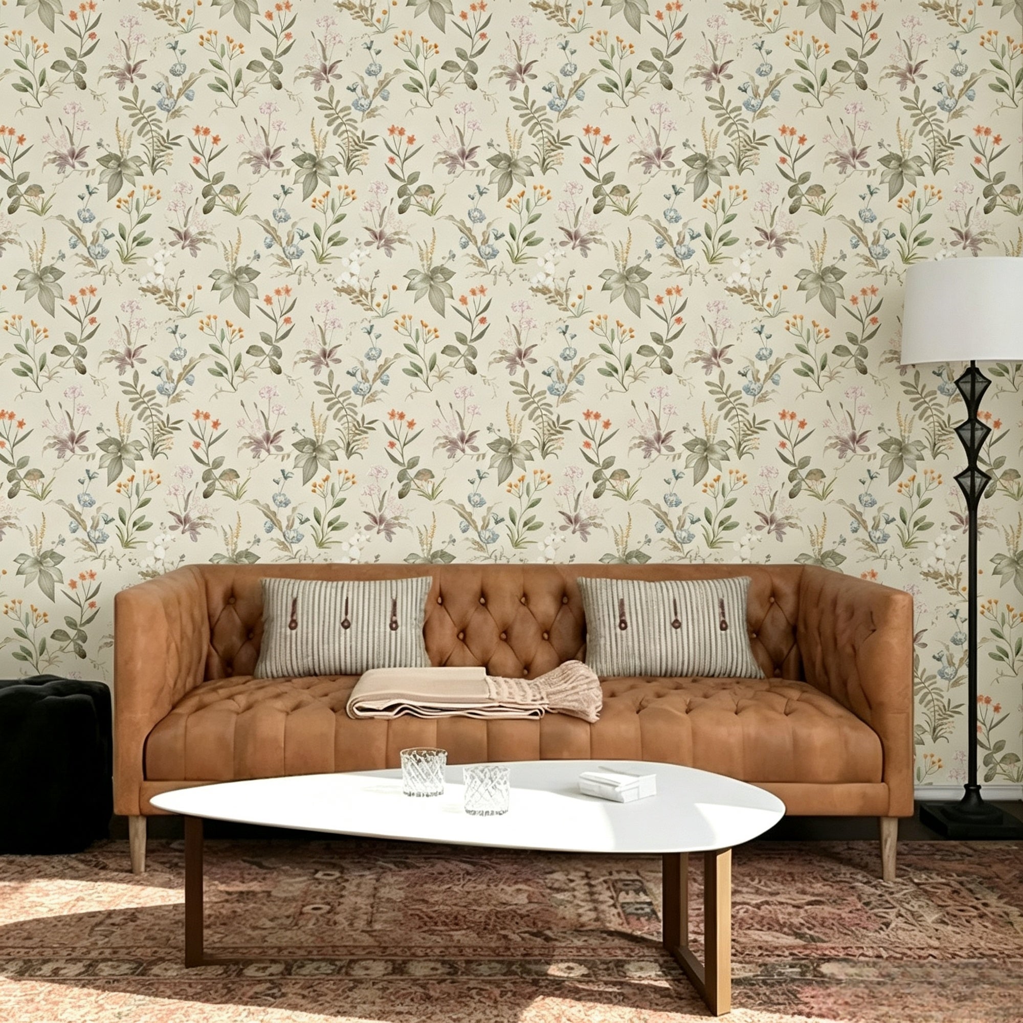 Tapeta w stylu vintage, naklejka ścienna, papier kontaktowy w kwiatowy wzór, tapeta dekoracyjna (44 cm x 1000 cm)