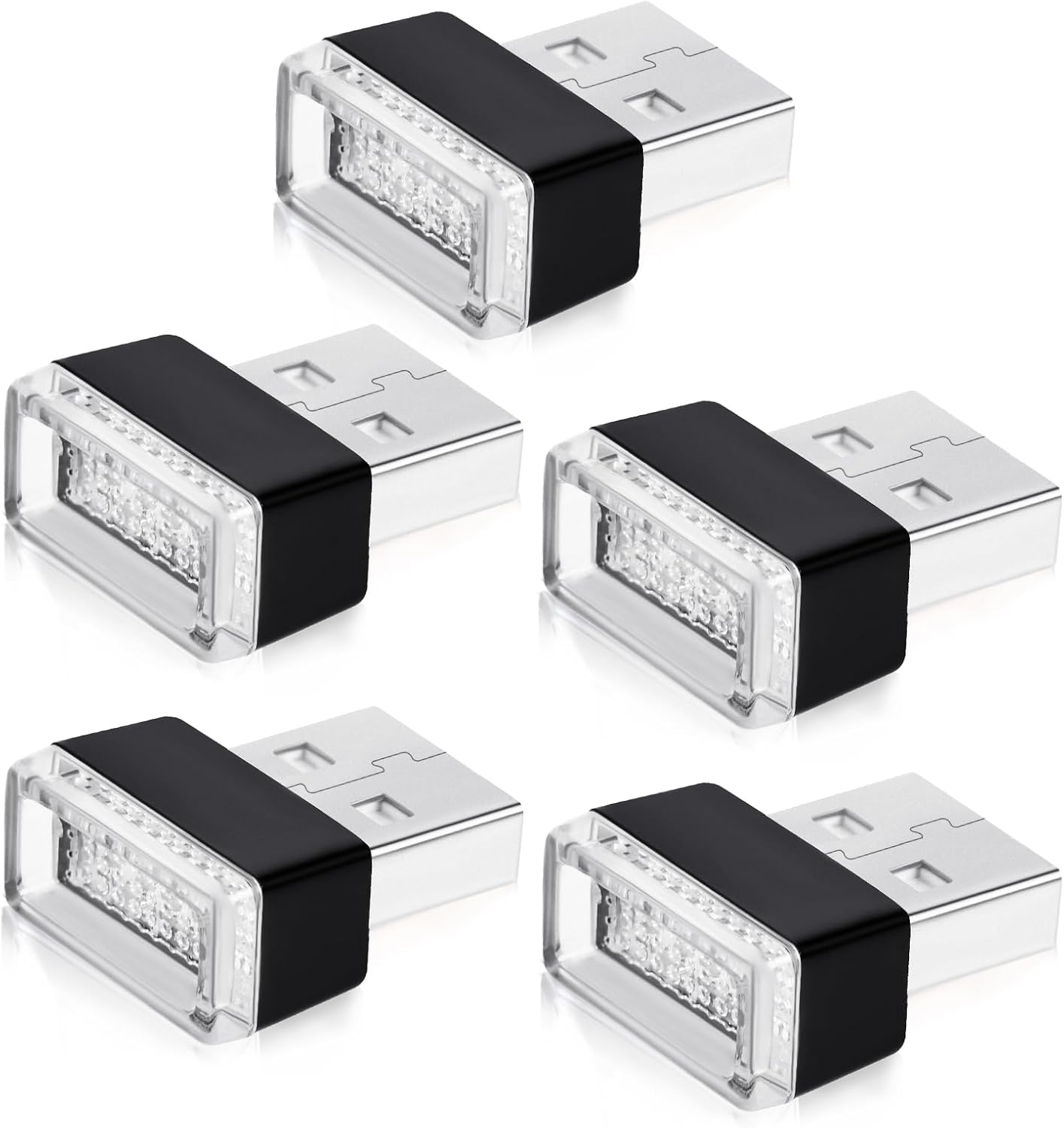 5 szt. lampek oświetlenia wnętrza samochodu USB, 5 szt. miniaturowych białych diod LED, uniwersalne oświetlenie otoczenia LED 5 V, plug and play do sa