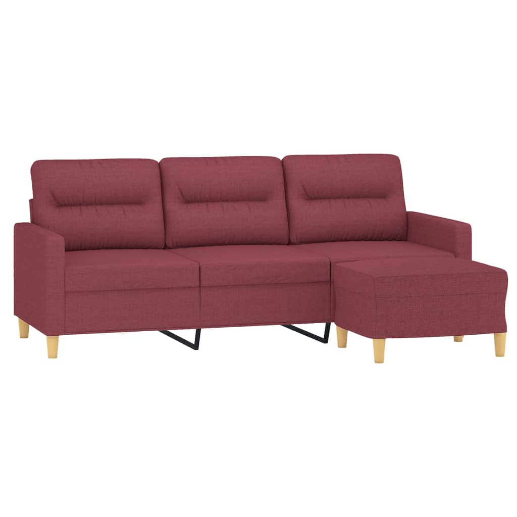 3-osobowa sofa z podnóżkiem winna czerwień 180 cm, tkaniną