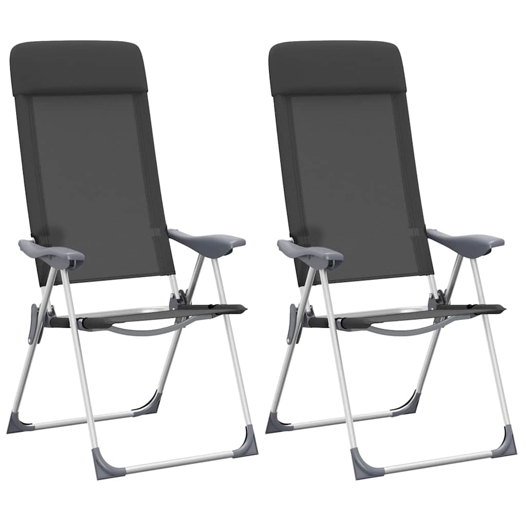 2x Krzesła Ogrodowe Składane Aluminiowe Czarne