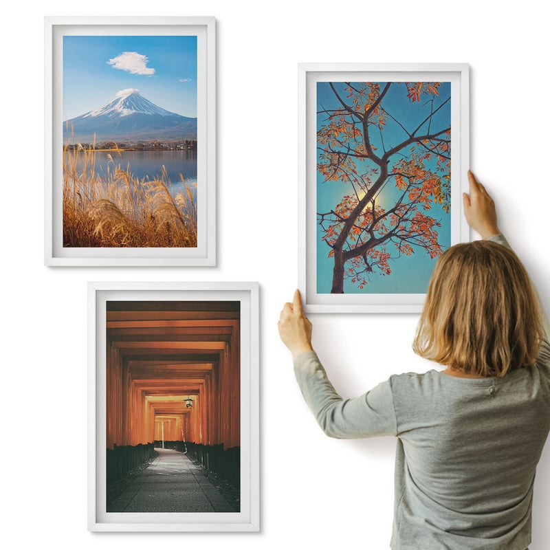 Galeria ścienna 3-częściowy komplet obrazów w białych ramach - Japońskie krajobrazy natura i architektura Azji - ArtPrintCave