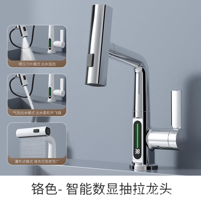 Bateria umywalkowa Raindance do pokoju hotelowego, z inteligentnym wyświetlaczem cyfrowym, mieszaczem typu wodospad, obrotową rączką prysznica, chrom.