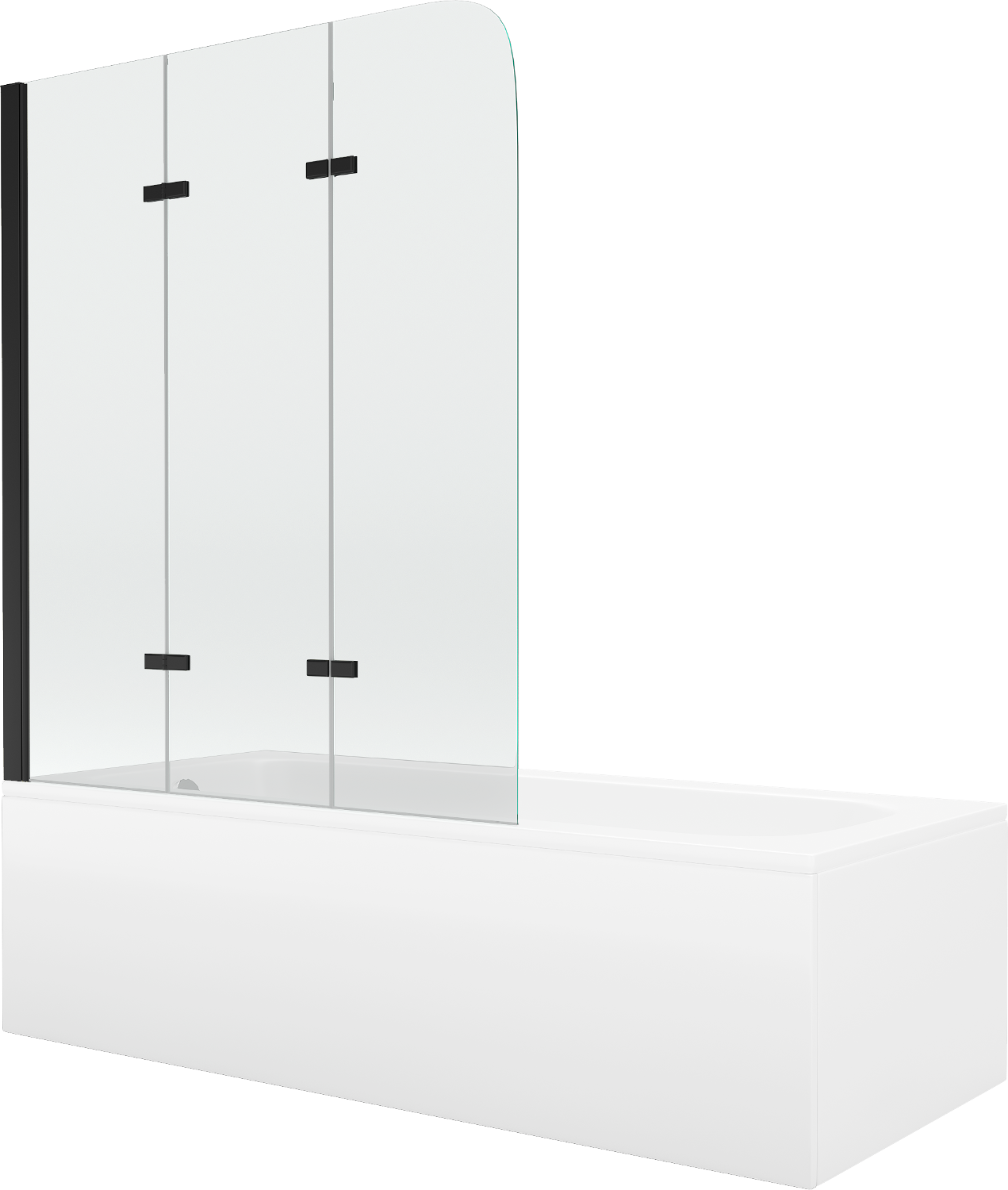 Mexen Vega wanna prostokątna 170 x 70 cm z obudową i parawanem 3-skrzydłowym 120 cm, transparent, czarny - 550117070X9012037000
